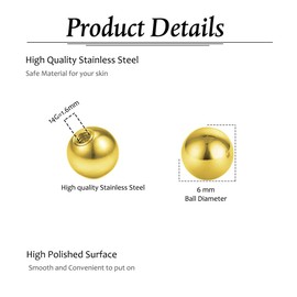 Besyvvin Piercing Balls 1.6 mm Silver Replacement Ball Stainless Steel Screw Ball 4 mm 5 mm 6 mm for Piercing Nose Belly Button Tongue Pack of 25, Stainless Steel