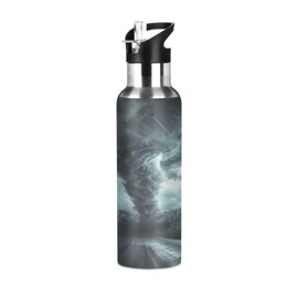 Tornado Touching Down Sports Water Bottle with Straw Lid Boys Girls Vacuum Insulated Water Flask Leakproof Stainless Steel School Sport 20 Oz
