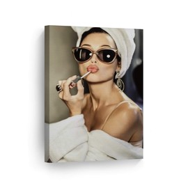 SmileArtDesign Audrey Hepburn Style Canvas Print Lipstick Makeup Iconic Pop Art Pretty Beauty Colored Wall Art Living Room Bedroom Vintage Wall Decor Design Ready to Hang Made in USA - 12x8