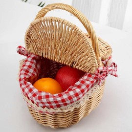 BGFAVCV Country Style Wicker Picnic Basket Hamper with Lid and Handle & Liners for Picnics, Parties and BBQs