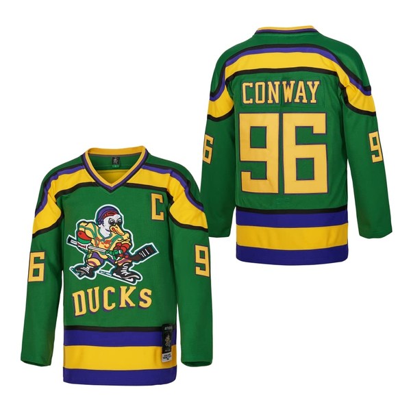 D-5 Youth Mighty Ducks Jersey #96 Conway #99 Banks Jersey,Movie Ice Hockey Jersey for Kids (Small, 96-Green)