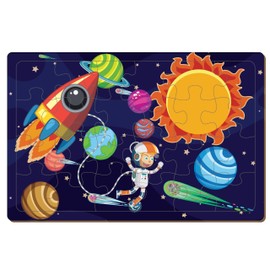 Set of 4 Educational Wooden Puzzles – Solar System, Alphabet, Addition & Subtraction