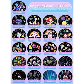 21 Sets of Films + Projector Night Light for Kids, Kids Night Lights Projector for Bedroom, Ceiling, Star Projector with 360° Rotation Dimmable for Baby Girls, Birthday, Christmas, Nursery, Room Decor