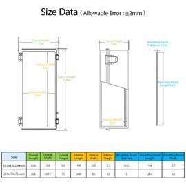 LeMotech Electrical Box, IP67 Waterproof Hinged Clear Cover Stainless Steel Latch Junction Box, ABS Plastic Electrical Enclosure with Mounting Plate,Wall Brackets, Cable Glands,10.2"x4.3"x2.9",Grey