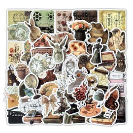 60pcs Vintage Retro Aesthetic Stickers, Vinyl Nostalgic Sticker Pack for Laptops,Phone,Bumper,Skateboard,Water Bottles,Bike,Guitar, Kids Teens Adults Boho Scrapbook Decals