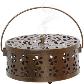 LimCryspp Retro Portable Iron Mosquito Incense Holder with Processing Round Fireproof Incense Burner Bronze, Indoor, Outdoor, Home, Camping Use (Bronze)