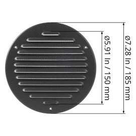 ECOPRO VENT Black Metal 6'' Inch Round Ventilation Grille - Inside/Outside use - (Grille: 6''Ø/Cover Area: 7.25''Ø) - Air Vent Louver - Available 9 Sizes / 2 Types / 3 Colors.