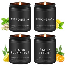 Outdoor Candles Set, 4 Pack Scented Candles for Summer, Scents of Citronella/Lemongrass/Lemon Eucalyptus/Sage & Citrus, Soy Candle for Outdoor Indoor Home Patio or Garden, Summer Camping Candle Gifts