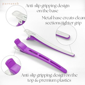 Parvaneh Duck Bill Hair clips for Women Styling,4pcs,4.7'',Combo Clips,Plastic & Aluminum,Extra Strong Grips for Salon,Hair Sectioning & Cutting Accessories,Purple,Long