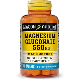 Mason Natural Magnesium Gluconate 550 mg, 100 Day Supply for Normal Healthy Heart and Nervous System Support
