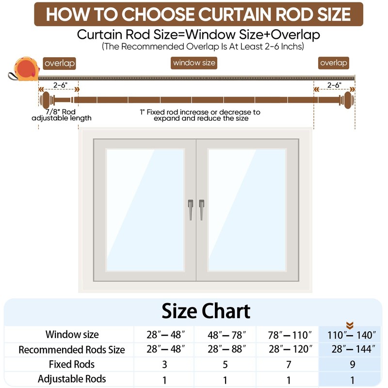 SIMEWIN White Curtain Rods for Windows 72 to 144 Inches