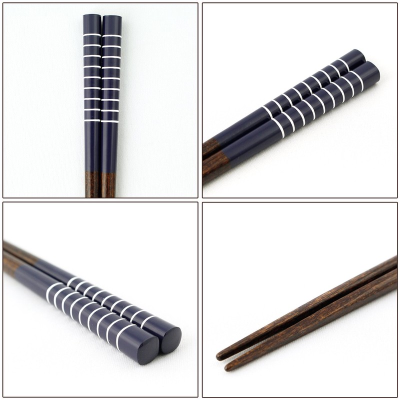 イシダ 日本製 箸・箸箱セット ランチタイム 白ライン 18 ブルー 18cm