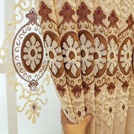 ELKCA Jacquard Embroidered Curtains for Bedroom Luxury Beige Curtains for Living Room,Grommet Top,2 Panels (Beige, 52" W x 96" L)