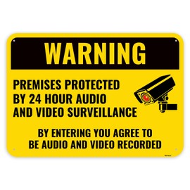 1PC Warning Video and Audio Surveillance Recording Sign, 10 x 7 Inches - Aluminum - You are Being Recorded Camera In Use Monitoring Signs