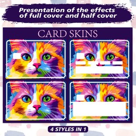 Peacoblue Bank Card Sticker Colorful Cats Face Credit Debit Card Custom Skin Cover Protector, 4 Styles Waterproof Scratch-Proof and Aesthetic Decal for Most Popular EBT Transportation Key Card