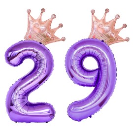 40 Inch Rose Gold Crown Number 29 Balloons, 29th Birthday Balloons for Men Women, Purple 29th Celebration Decor Happy 29th Birthday Party,29th Party Decoration Wedding Anniversary Events Supplies