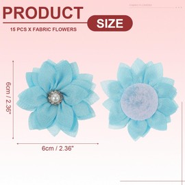 PATIKIL Fabric Flowers, 15 Pcs 2" Rhinestone Pearls Sewing Fabric Flowers for DIY Crafts Appliques Wedding Birthday Party Decoration, Light Blue