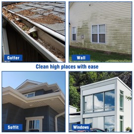 RAYNEL 24FT Telescoping Pressure Washer Extension Wand with Brush Head,Power Washer Extension Wand,Gutter Cleaner Attachment,5 Spray Nozzle Tips,Support Belt and 2 Hose Adapters