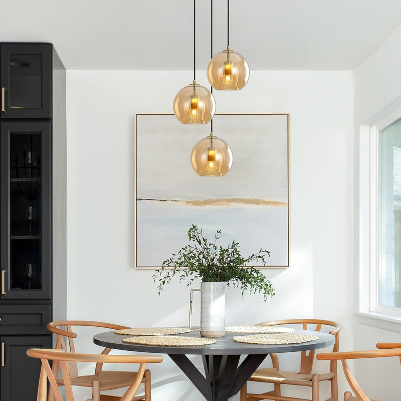 XIRYTU-H Modern Amber Glass Globe Pendant Light with Gold Socket,