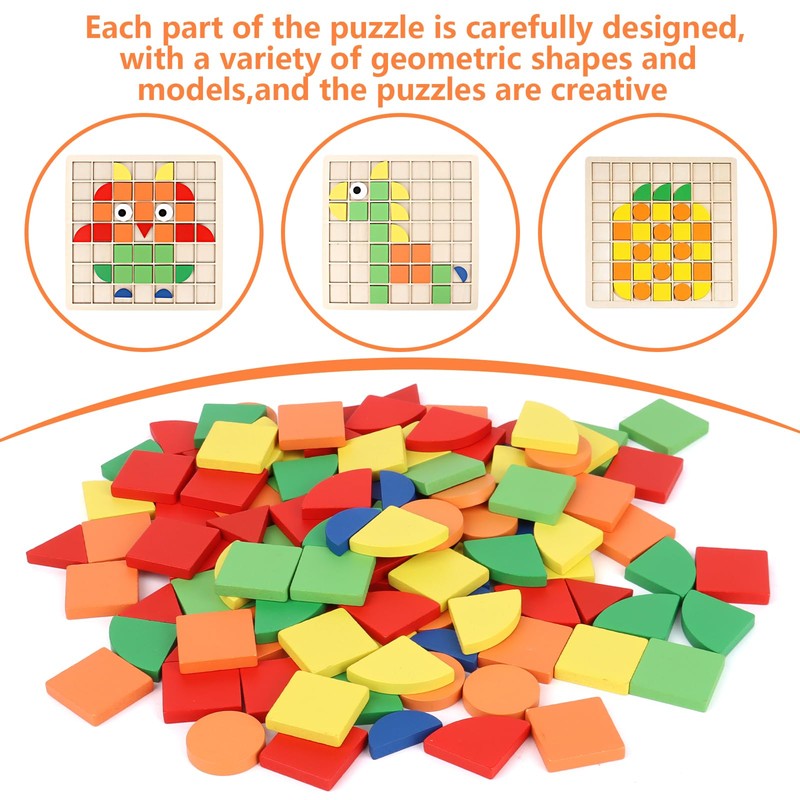 MXTIMWAN Creative Mosaic Puzzle, Wooden Pattern Blocks Set
