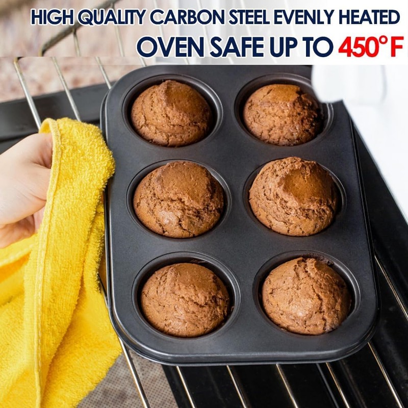 Muffin Tray 6 Cups 2 Pack Non Stick Deep Sturdy
