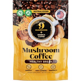 Instant Mushroom Coffee – 45 Servings | Arabica Coffee with 9 in 1 Adaptogenic Mushroom Powder Blend: Lion’s Mane