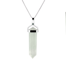 Franki Baker Natural Rainbow Moonstone Gemstone Double Point Pendant Necklace on 925 Sterling Silver. Pendant Length: 4.3cm. Chain Length: 50cm