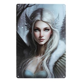 Tin Sign – Queen of Winter 30 cm – Elf Angel Fantasy Wall Decoration Sign Metal Sign Gothic Tin Metal