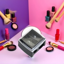 Black Eyeliner Sharpener Makeup Pencil Sharpener Pencil Sharpeners for Eyebrow Eyeliner Pencil Tool Dual Holes Eye Pencil Sharpener with Cover Portable Makeup Brushes and Tools