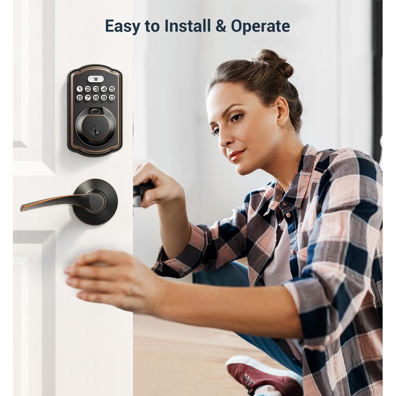 Veise Fingerprint Door Lock with 2 Lever Handles - Keyless