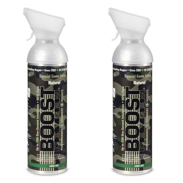 Boost Oxygen Large Natural Aroma Camo 10 Liter Canister | Respiratory Support for Aerobic Recovery, Altitude, Performance and Health (2 Pack)