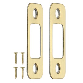 PATIKIL Deadbolt Strike Plate 2-1/4"x1",2 Pcs Round Corner Door Backplate Stainless Steel Latch Strike with Screws for Interior & Exterior Doors, Gold