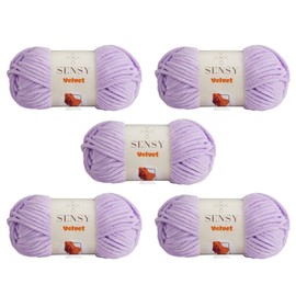 5 Skeins Sensy Velvet Yarn for Crocheting, Baby Blanket, Chenille, Amigurumi - 3.5 oz, 132 Yards, Gauge 5 Bulky (Lilac)