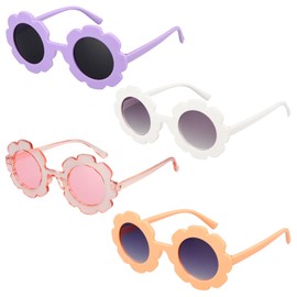 Mdvora 4 Pack Round Flower Sunglasses Set, Outdoor Kids Sunglasses Kit(Set C, 4pcs)
