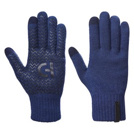 Cole Haan Knit Blue Winter Gloves Men Size Small/Medium, Lightweight Warm Gloves for Mild Cold Weather, Thumb & Index Finger Touch Screen Compatible with Anti-Slip Grip, Packable Mens Gloves