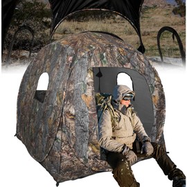 FUNHORUN Hunting Blind 360 Degree See Through with Floor Mat, 2/3 Person Ground Blind, Quick Set Pop Up Tent, Spring Steel Camouflage Tent for Deer and Turkey