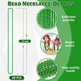 St Patricks Day Decor, 30PCS Green Beads Necklaces Accessories, 33" Saint Patricks Day Mardi Gras Xmas Necklace Party Favor, Green Mardi Gras Beads Bulk for Wedding Birthday Holiday Parade Throw