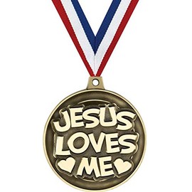Crown Awards 2" Jesus Loves Me Medal, Jesus Award Medals Great Jesus Loves Me Medals for Religious Education and Events Gold 1 Pack Prime