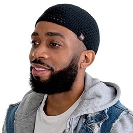 SnugZero Skull Cap for Men - Handmade Knit in Breathable Cooling Bamboo Cotton - Helmet Liner Sleep Kufi Hat, Black Triangle-Knit