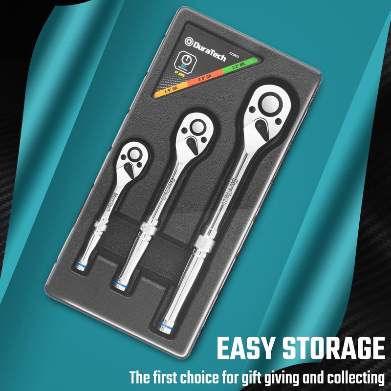DURATECH 3-Piece Ratchet Set, 1/4", 3/8", 1/2", 72-Tooth with Quick-Release