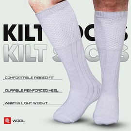 Kilt Hose for men, Traditional Scottish Socks for Kilts Pull Up To Cuff Over Your Hose Flashes, Casual Leg Warmer (UK, Alpha, Regular, Regular, L, WHITE BUBBLE)