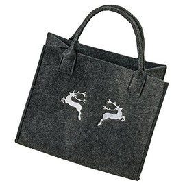 LaFiore24 Felt Bag, Felt Shopping Shopper, Women's Handbag, Festival, Dirndl, Deer Embroidery (Dark Grey Deer)