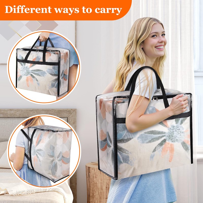 TasticTotes 6 Pack Clear Storage Bags for Comforter, Clothes &