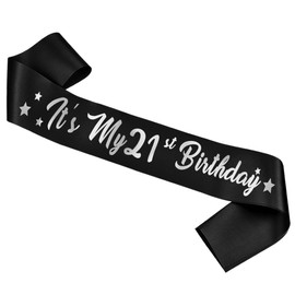 Conggluuo 21st Birthday Sash, Birthday Sash for Girls Black "Its My 21st Birthday Sash" with Silver Foil Letter Birthday Sash for Women Birthday Gifts Party Decorations Favors black Silver