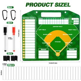 Magnetic Baseball Coach Clipboard, Dry Erase Tactical Baseball Lineup Board, Double-Sided Softball Lineup Board for Dugout with 30 Lineup Cards and Marker