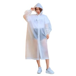 [LeTradeJP] Non-disposable raincoat, transparent waterproof coat for adults, outdoor walks, travel, waterproof, lightweight, portable, thick vertical raincoat, unisex, rubber cuffs, eco-friendly EVA