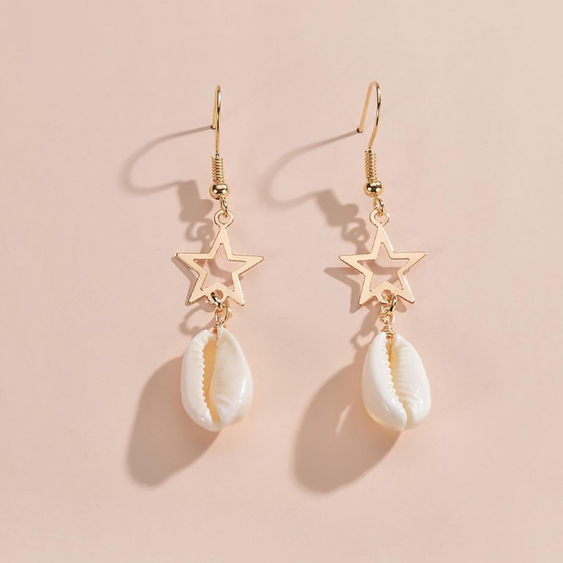Boho Cowrie Shell Earrings Gold Beach Shell Earrings Pearl Shell