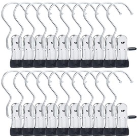 Laundry Hooks Set of 20 Non-Slip Clothes Hangers Clip 360° Rotating Boot Hanger Metal Clip Hooks for Scarves, Hats, Socks, Toys
