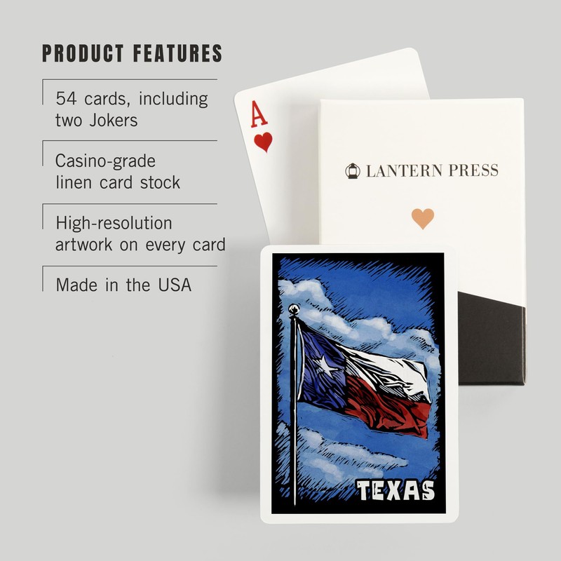 Lantern Press Texas Flag, Scratchboard (52 Playing Cards, Poker Size