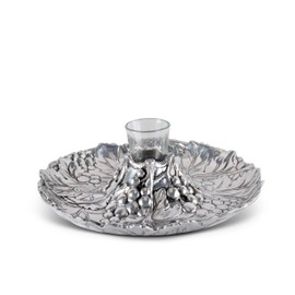 Arthur Court Aluminum Metal Grape Pattern Tidbit Cheese Hors d'oeuvres Tray with Glass for Toothpick - Entertaining Small Platter 10 inch Diameter x 2.25 inch Tall